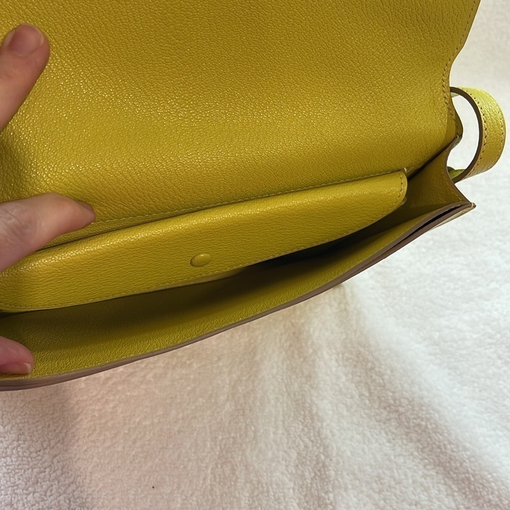 HERMES Faco II Chèvre Mysore Shoulder Bag Clutch Lemon Yellow - Picture 9 of 11
